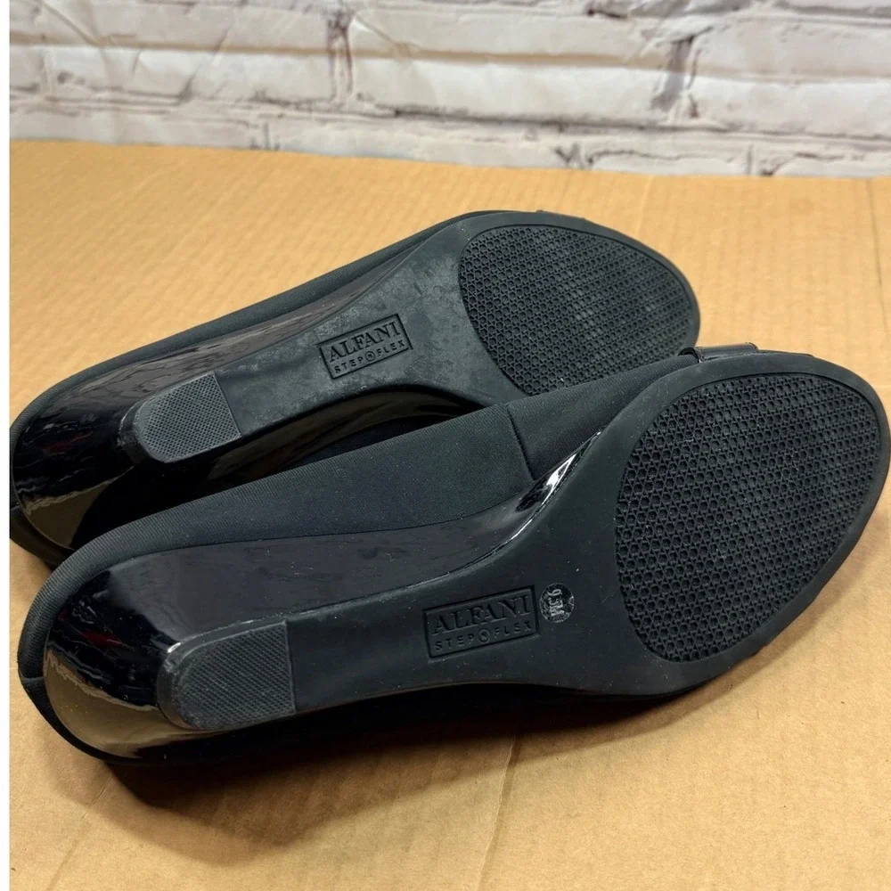 Alfani Step N Flex Wedge Shoes Women 9.5 Black Peep Toe Office Comfort Heels